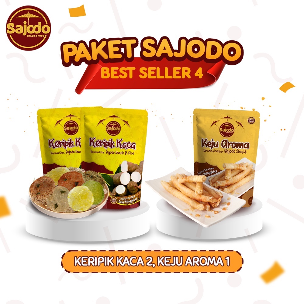 SAJODO - PAKET SAJODO BEST SELLER 4 - KERIPIK KACA 2 (100 Gram), KEJU AROMA (185 Gram)