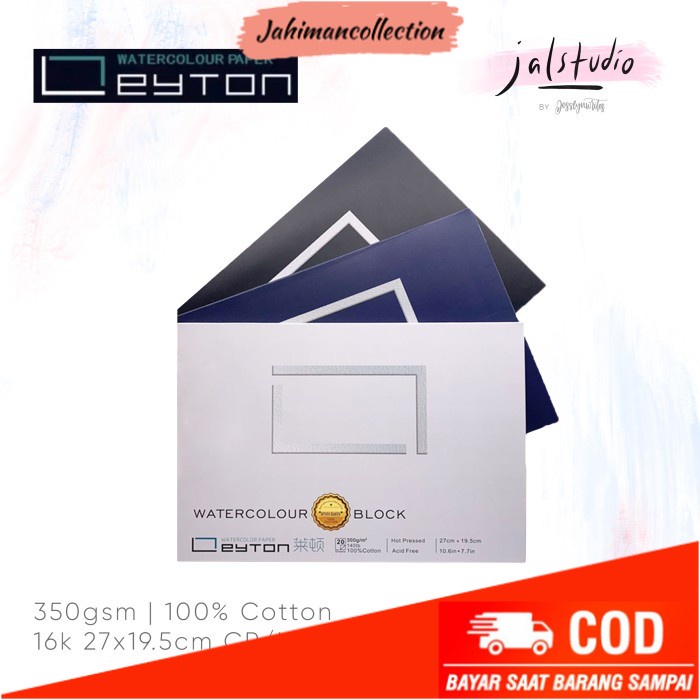 

✨ BISA COD ✨ Leyton Watercolor Block 100% Cotton 350gsm 27x19.5cm Cold Hot Pressed - Rough