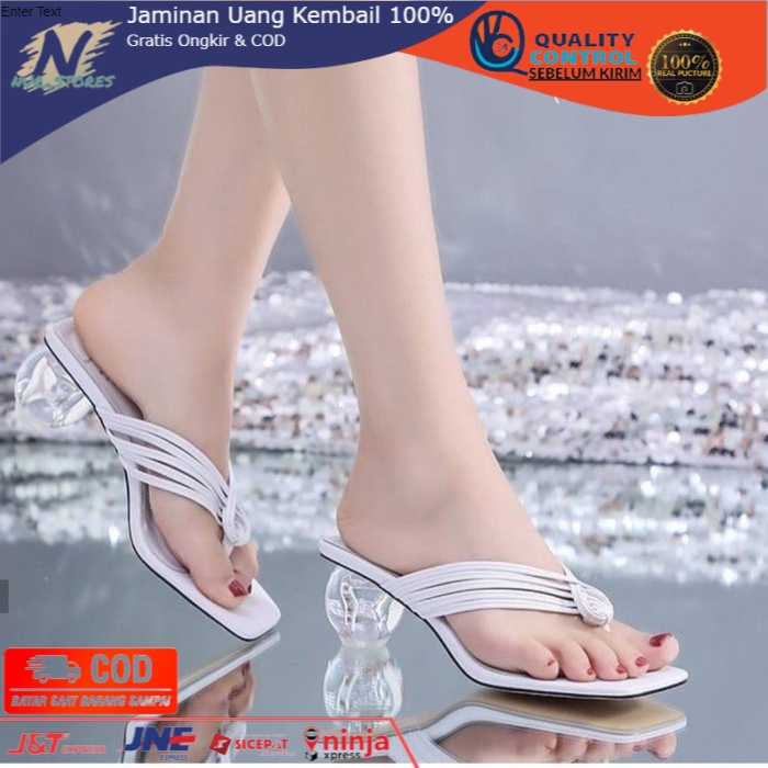 SANDAL WANITA HAK TAHU TINGGI KACA SENDAL CEWEK HIGH HEELS WEDGES PUTIH FHASION PEREMPUAN AR5