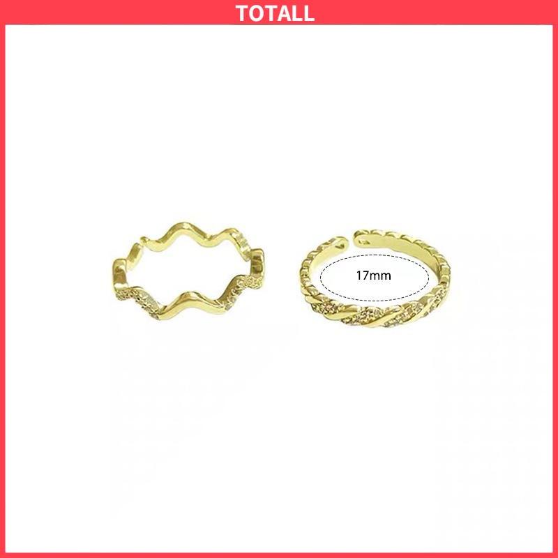 COD 2 PCS Cahaya Mewah Wanita High-end Super Indah Bergaris Gelombang Cincin Pembukaan Temperamen-Totall