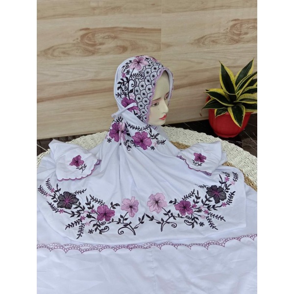 mukena dewasa terusan/ mukena lajuran bordir/ mukena terusan bordir