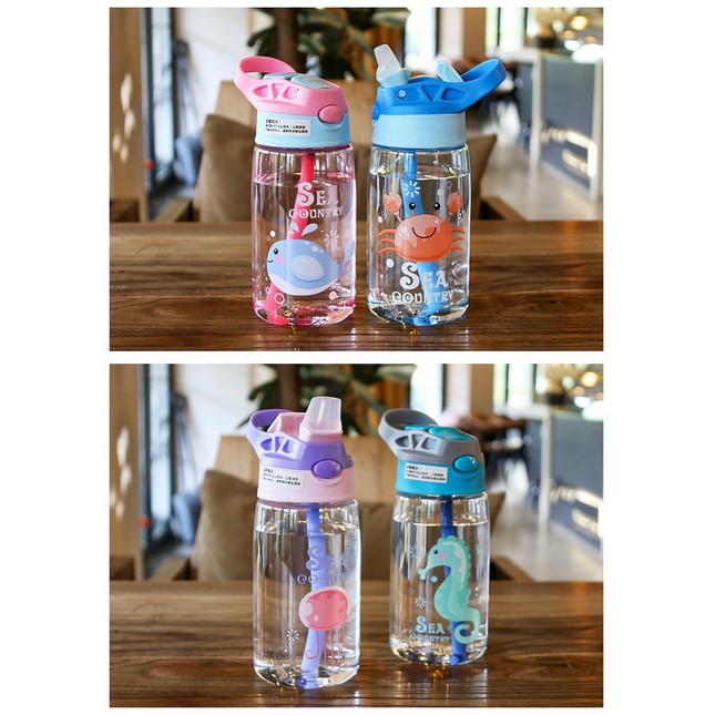 Botol Air Minum Anak Sedotan Motif Animal Sea Country - Botol Minum Anak Sedotan Animal - Botol Anak Animal - Botol Minum Animal Sea dengan Sedotan 480ML