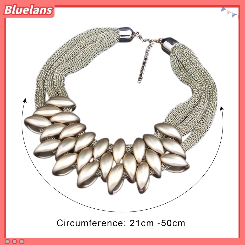 Bluelans Kalung Choker Multilayer Bahan Alloy Dengan Liontin Daun Untuk Pesta