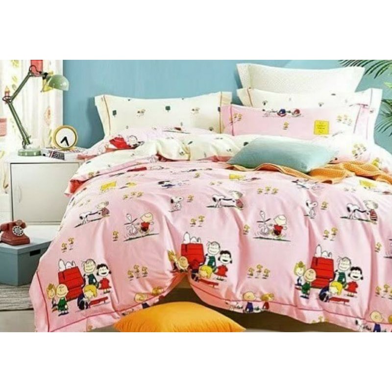 Seprai Sprei anak Cewek Cowok Bahan Katun Jepang Motif Kartun Snoopy Semua Ukuran