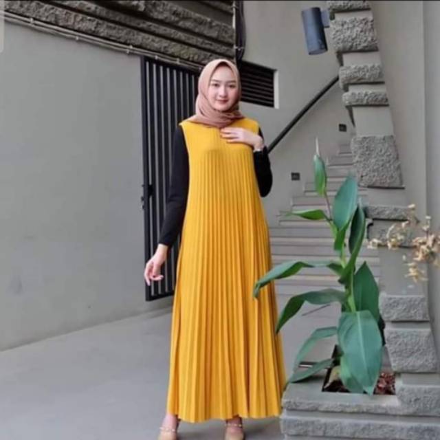 LONG DRESS PLISKET TRANDY MURAH / GAMIS PLISKET