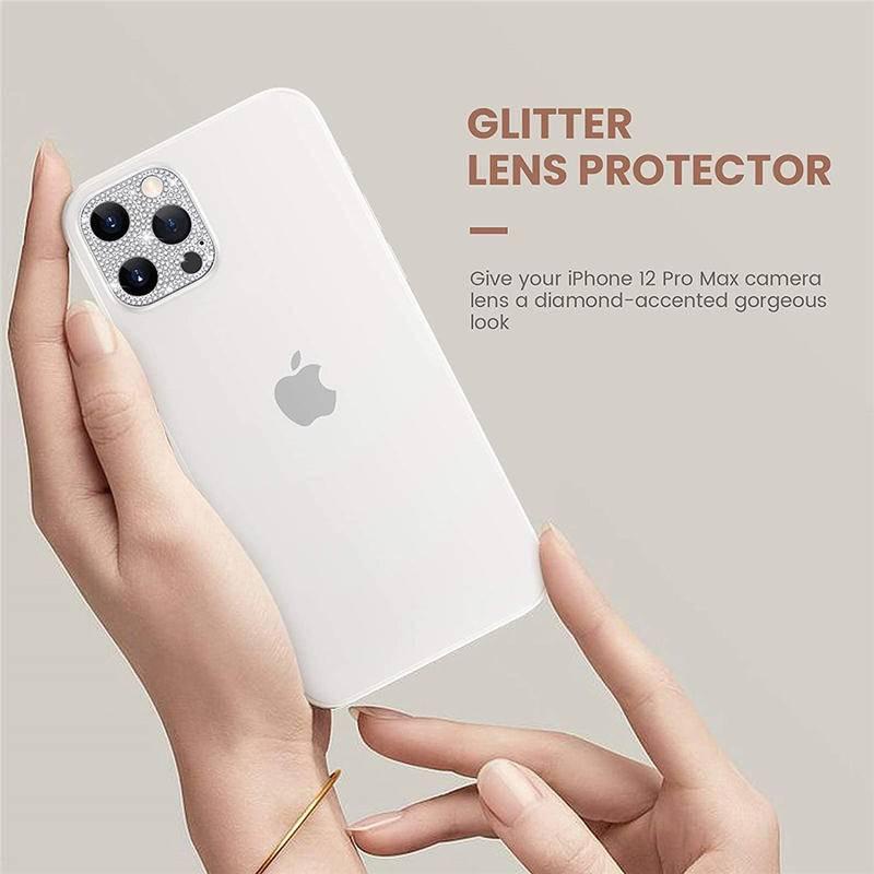 Case Pelindung Lensa Kamera 3d Bahan Logam Aksen Glitter Kristal Untuk Iphone 13 12 11 Pro Max Mini 13promax