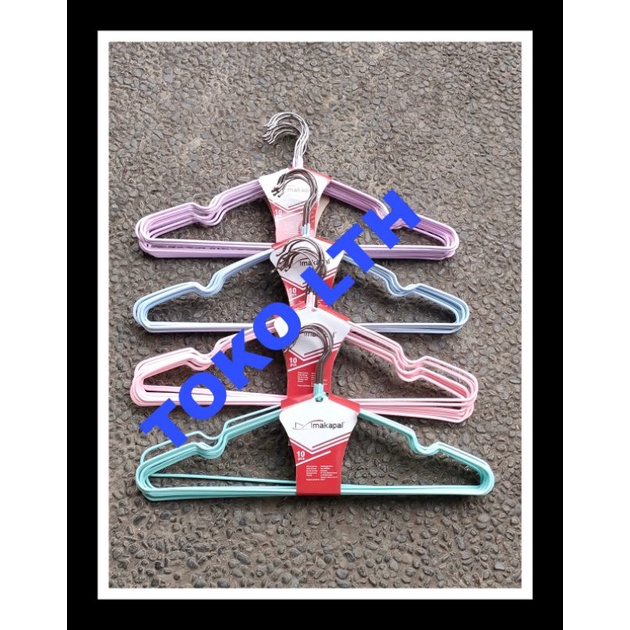 10 PCS GANTUNGAN HANGER BAJU DEWASA KAWAT STAINLESS LAPIS KARET PLASTIK