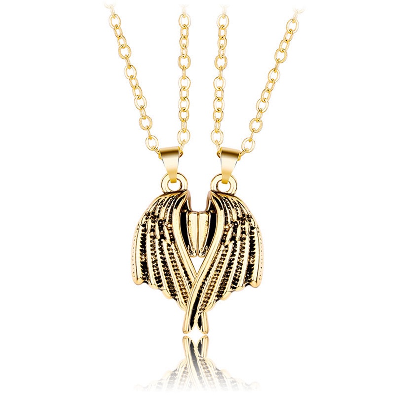 Fancyqube 2pcs / Set Kalung Rantai Liontin Sayap Malaikat Magnetik Gaya Punk Gothic Untuk Pria Dan Wanita