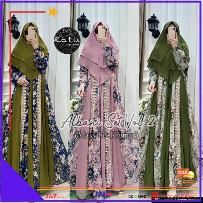 ❤BISA COD❤ GAMIS RATU ALBANI SET VOL 2/SAZEA SYARI SET KHIMAR TERLARIS - OLIVE MINT