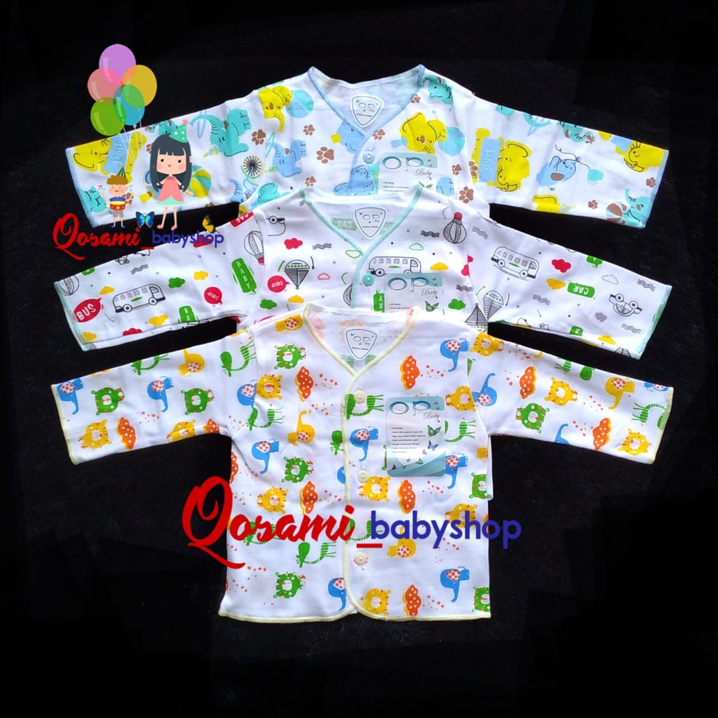 Merk OP 3 pcs Baju Panjang Kancing Bayi Motif SNI