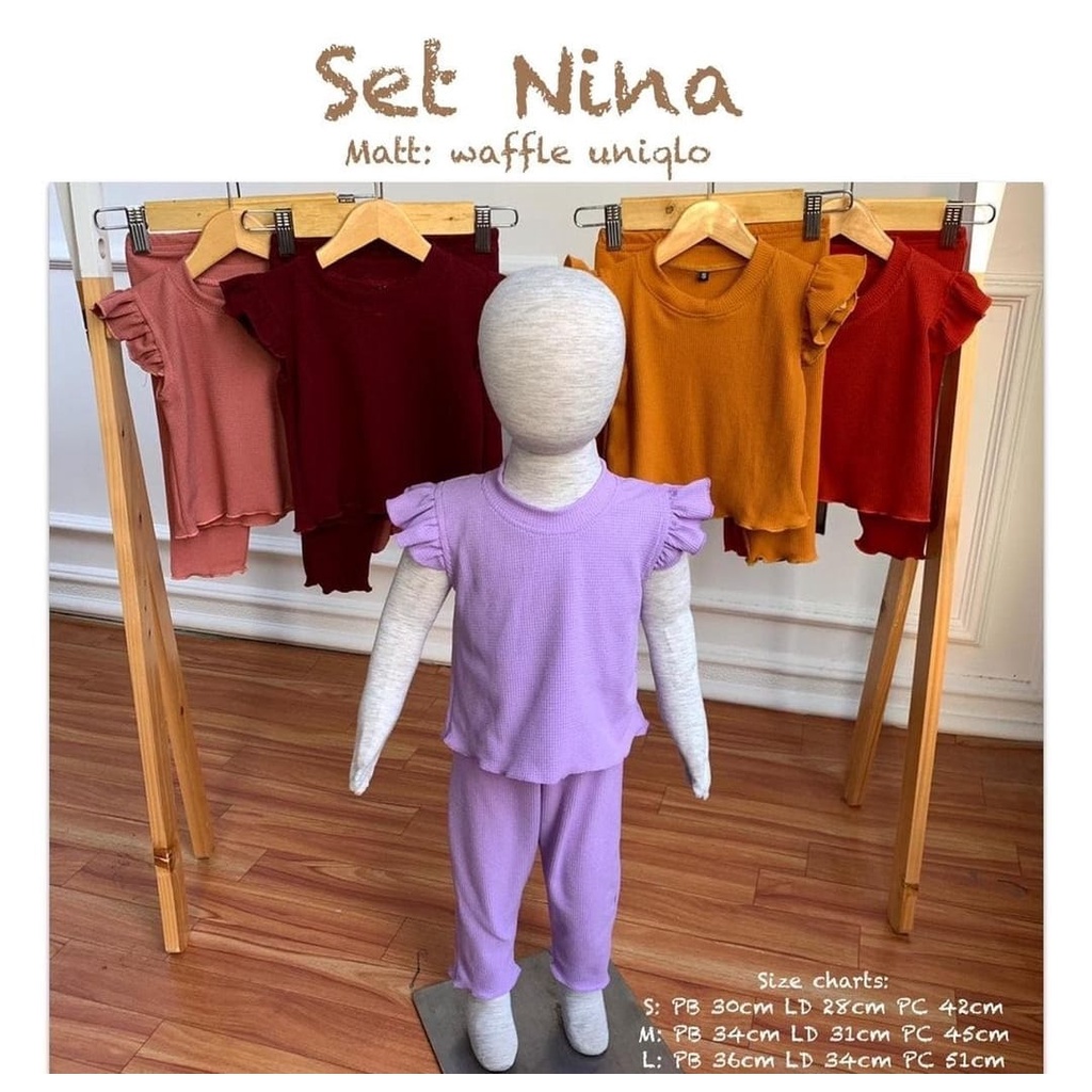 Setelan Anak Nina Set Pineapple Setelan Anak Ruffle Polos Perempuan 1 - 4 Tahun