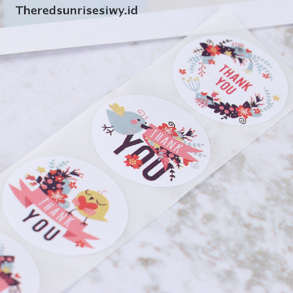 500pcs / Roll Stiker Label Segel Desain Bunga Thank You Untuk Scrapbooking