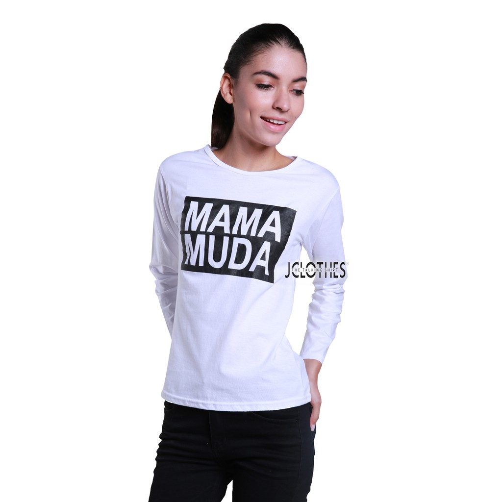Kaos Wanita / Kaos Cewe / T-Shirt Wanita Lengan Panjang Mama Muda - Putih
