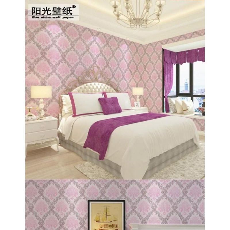 WALLPAPER STIKER DINDING MOTIF BATIK PINK