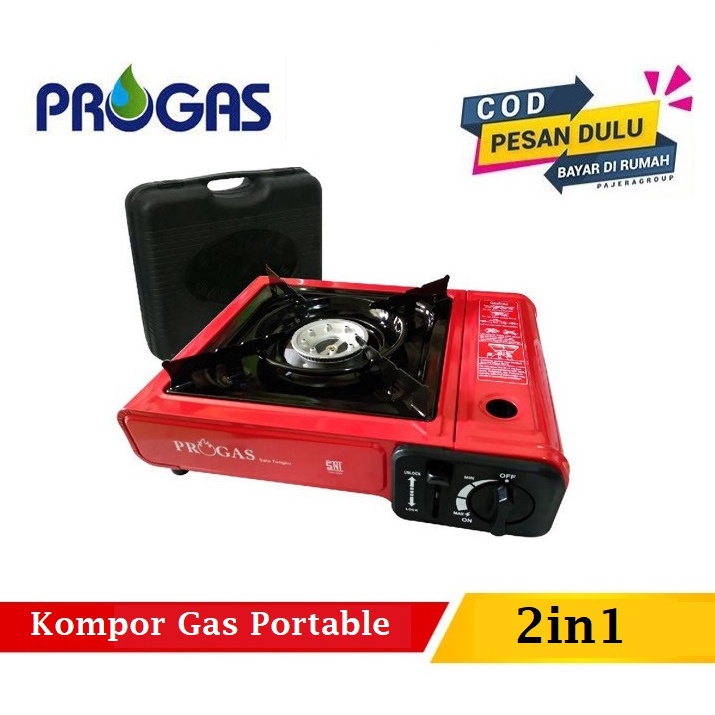 Kompor gas portable merk progas 2in1 Kompor Camping Bisa Gas Kaleng Dan Gas LPG