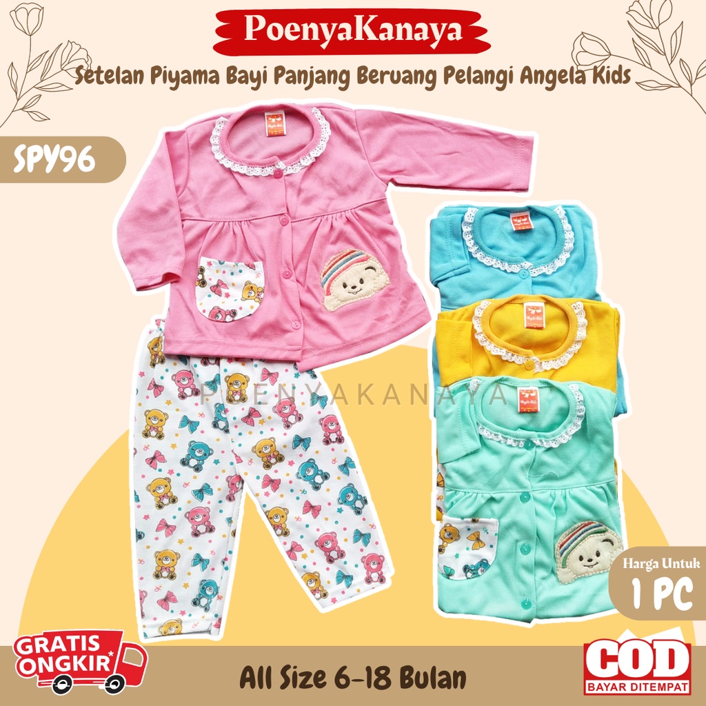 Setelan Baju Bayi Piyama Bayi Panjang Perempuan Beruang Pelangi Angela Kids 6-18 bln SPY96