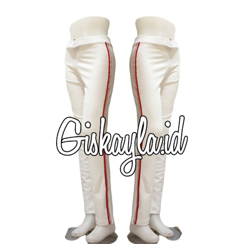 Celana senam panjang wanita Celana panjang olahraga wanita TERSEDIA JUMBO - PUTIH LIST MERAH