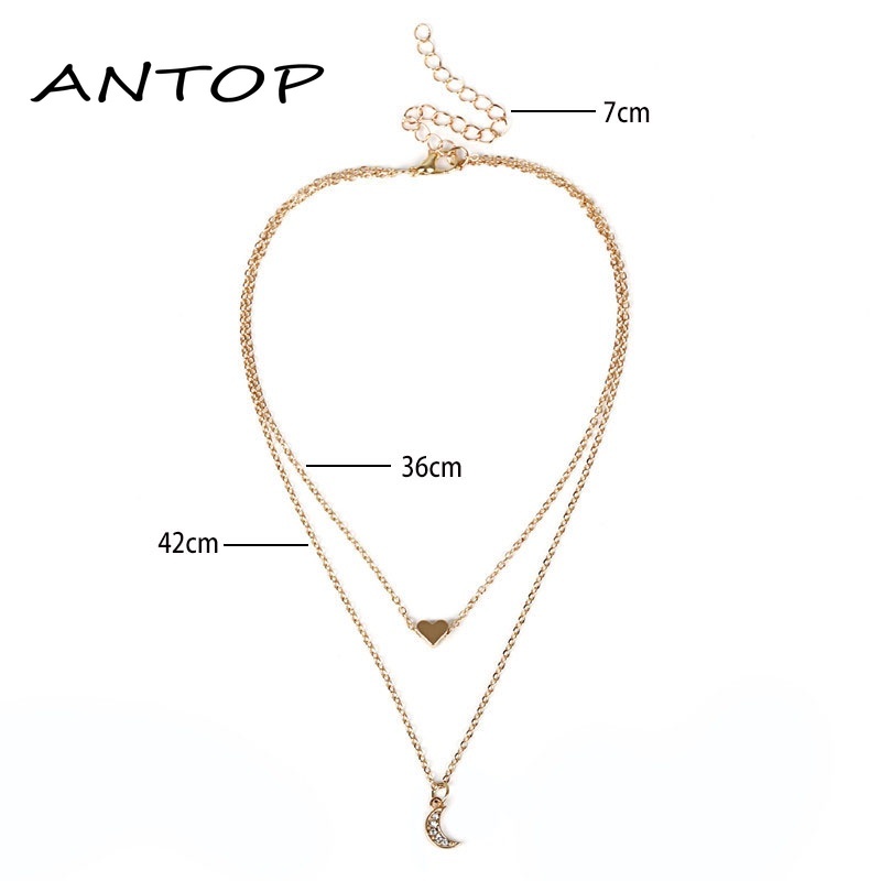 Retro Double-Layer Kalung Cinta Bulan Liontin Peach Hati Rantai Klavikula Aksesoris Fashion ANTOP