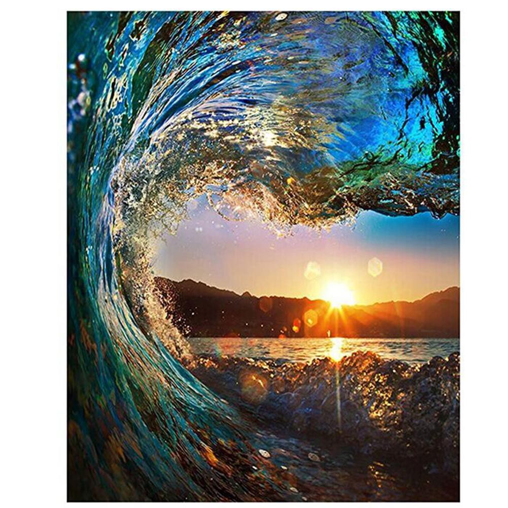 Lukisan Kanvas Cat Minyak Desain Sea Wave Sunset Diy Untuk Pemula