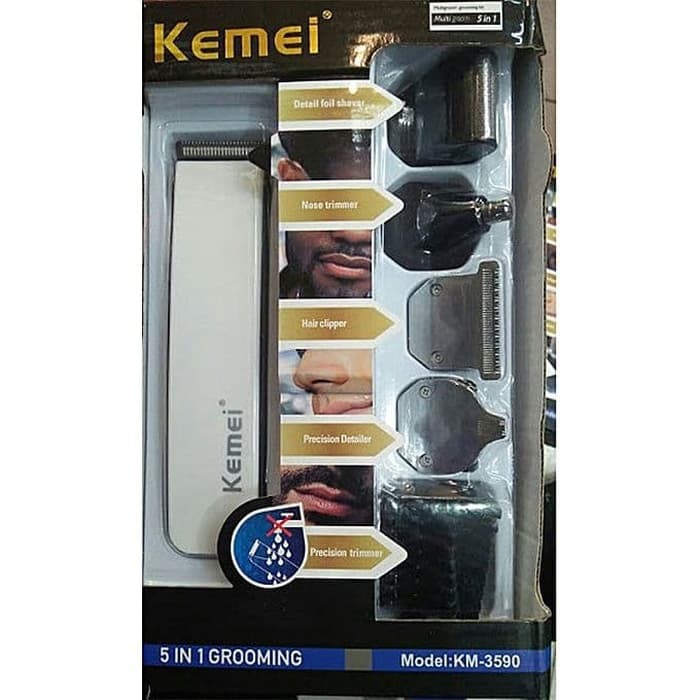 Original Kemei 3590  5 in 1 Hair Clipper Alat Mesin Cukur Potong Ukir Rambut Kumis Jenggot Jambang KM3590 KM-3590