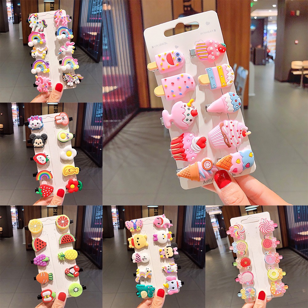 INFY - Jepit Rambut Anak Perempuan Lucu 10 in 1 Jepitan Rambut Fashion Karakter Jepitan Hair Pin Gaya Korea Kids Unicorn Ice Cream Import Murah R304