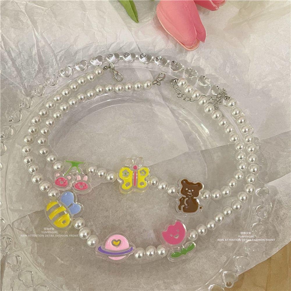 Mxbeauty Wanita Mutiara Kalung Fashion Perempuan Manis Beruang Indah Choker Gelang Elastis