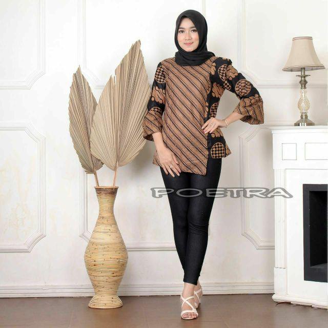 tey-17 Batik wanita ASJ SA HRB026 Kenongo Kemeja Tosca Pendek-B