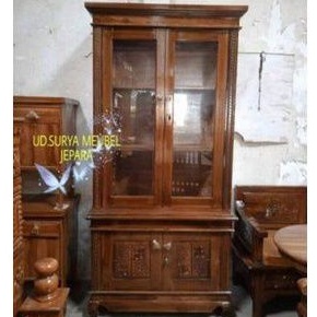 Lemari pajangan almari hias rak pajangan 2 pintu ukir kayu jati