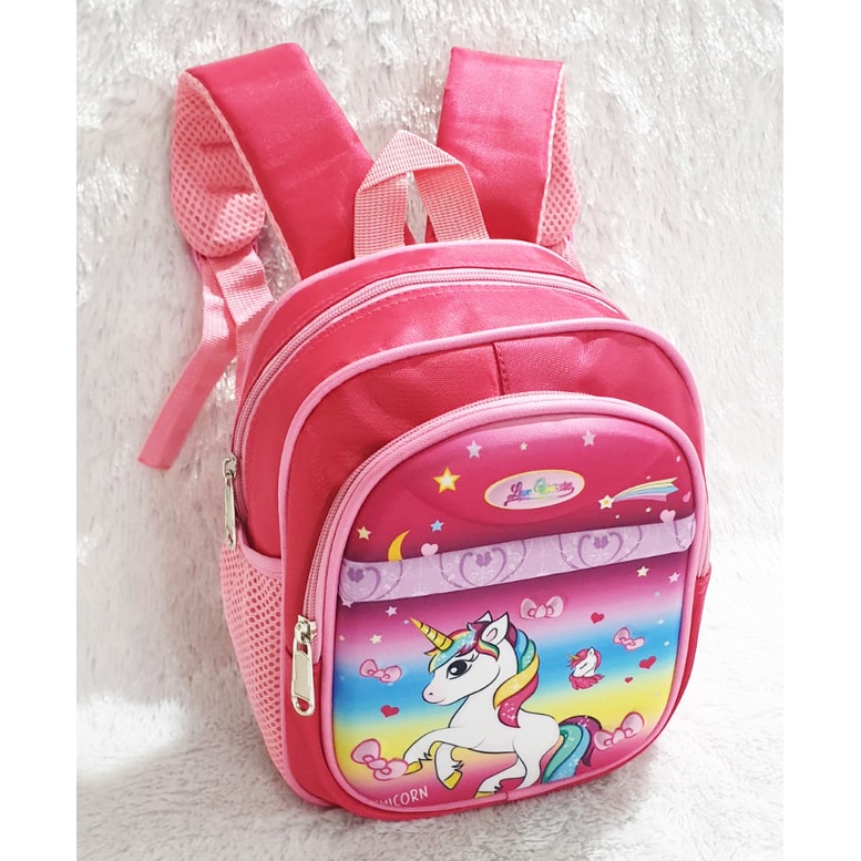 PROMO TERMURAH TAS Ransel Anak PAUD 2Tahun  Perempuan Cantik Gambar Kuda Pony 10inch Timbul ( Love Paud )