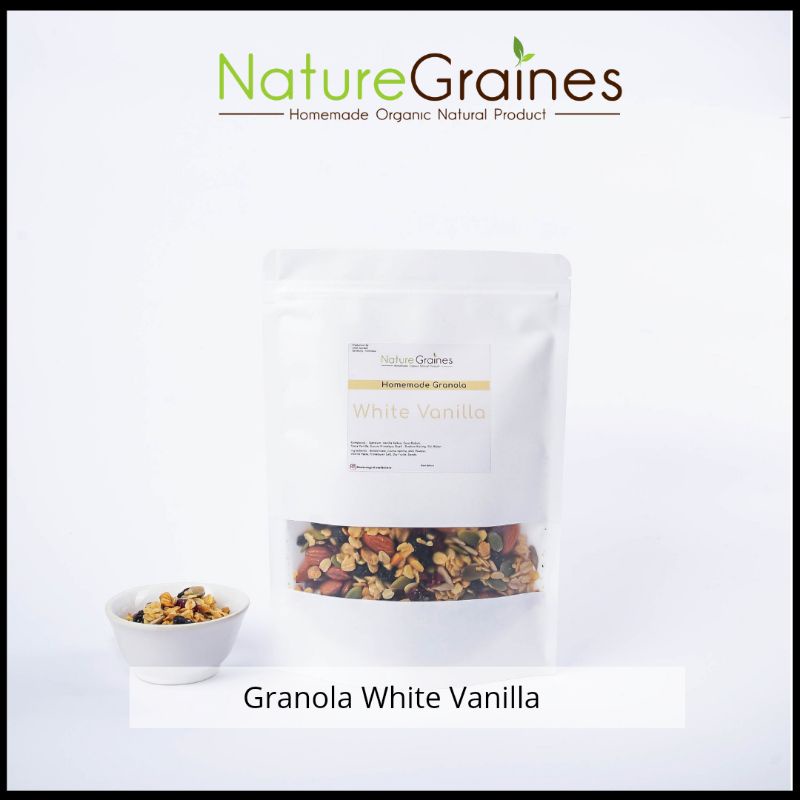 

Granola White Vanilla 100 gr Rolled Oat, Almond, Kismis, Cranberry