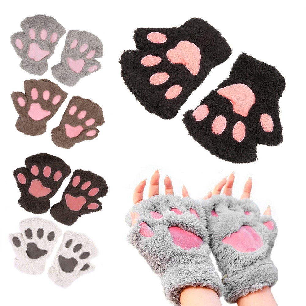 KN-17 sarung tangan paw kucing cat bear musim dingin winter neko fingerless