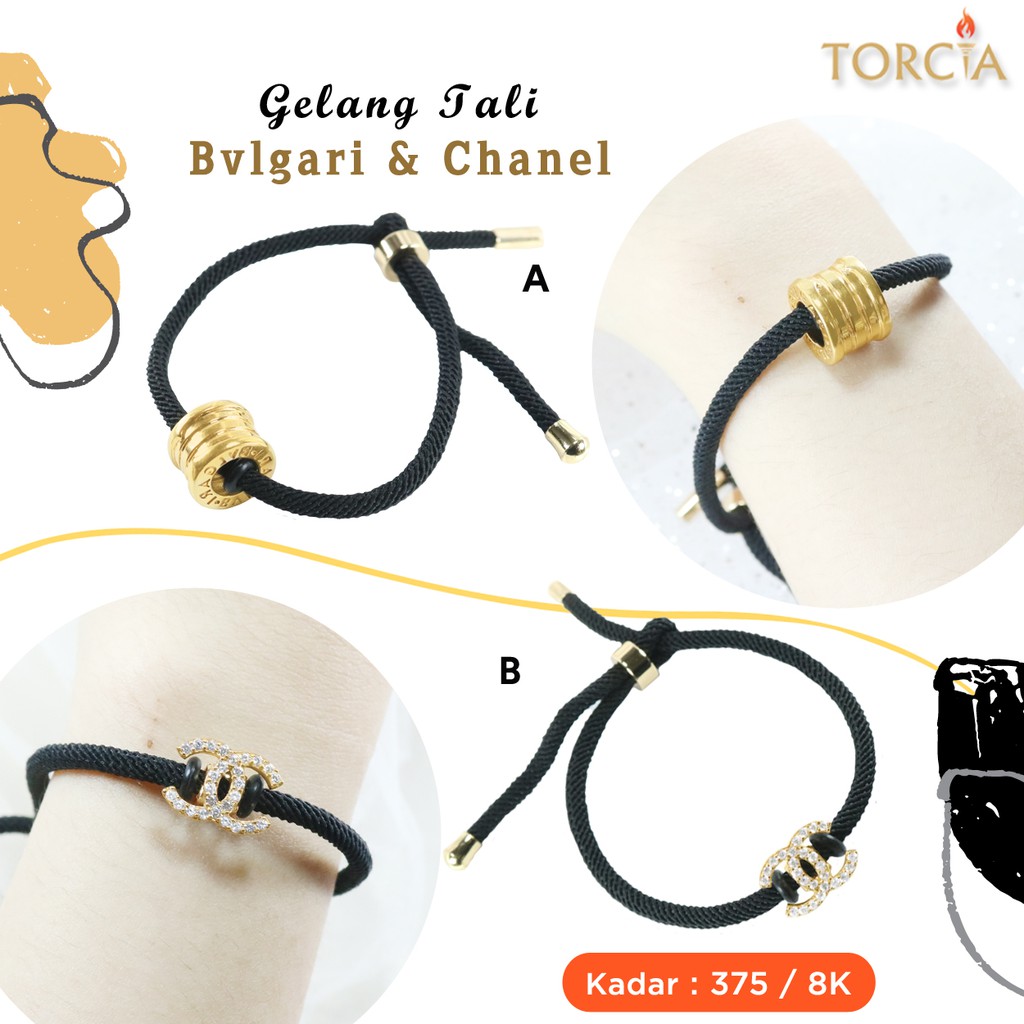 Gelang Tali Charm Emas Asli Logo Brand B & C Kadar 375 Torcia