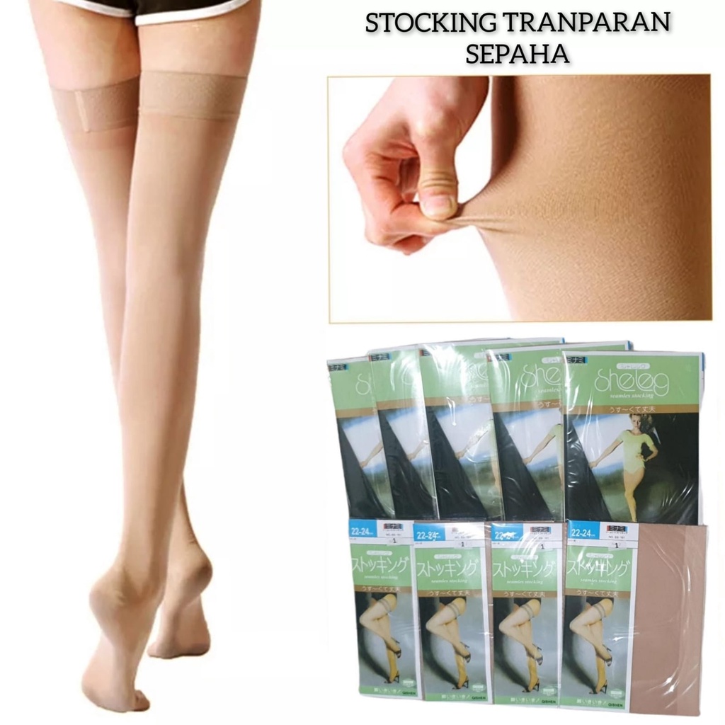 Stoking Wanita Sepaha Warna Kulit dan Hitam Stocking Kulit Sepaha Transparan Kaos Kaki Stocking Paha