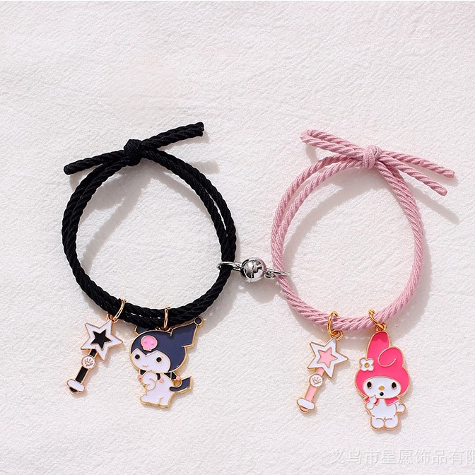 OVERFLOWS.ID 2Pcs Sepasang Gelang Tali Karet Magnet Desain Astronot Kuromi Cinnamorol Untuk Pria Dan Wanita