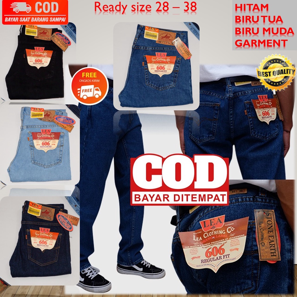 Lea 606 Biru Tua Size Kecil 28 - 38 Celana Panjang Jeans Pria Standard Reguler Fit Grade Original De
