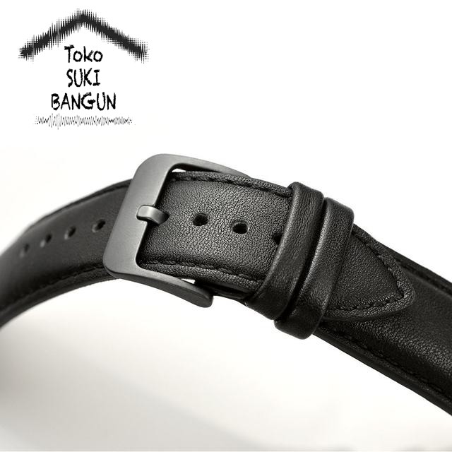 TALI JAM 20mm Leather PLAIN Buckle BLACK Kulit Watch Strap