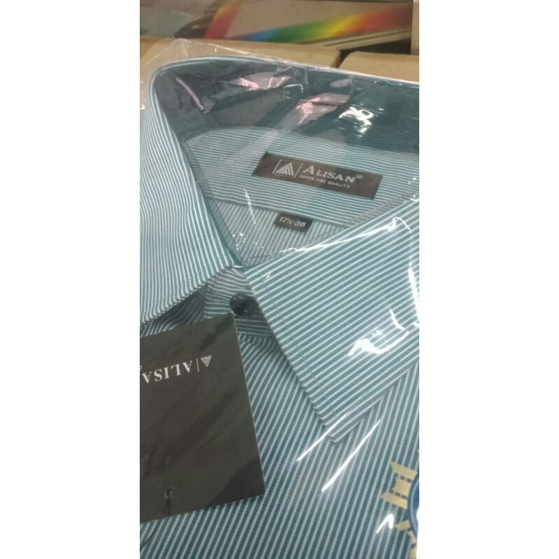 kemeja alisan motif lengan panjang reguler size jumbo :16,5-17,5