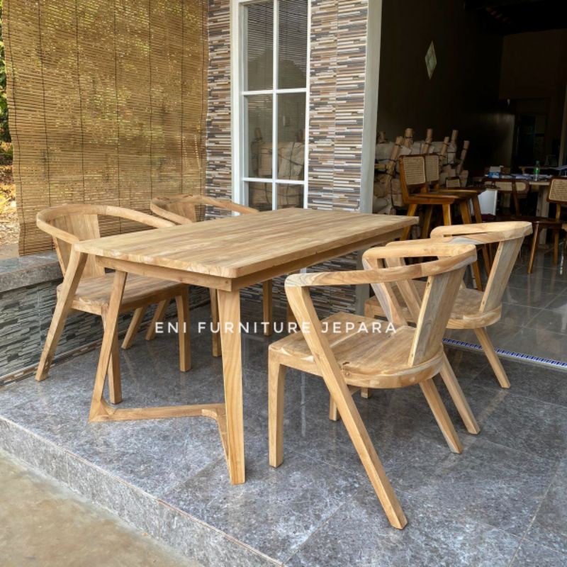 Set Maja Makan Modern - Set Meja Makan Modern Jati Minimalis - Meja Makan Vintage Minimalis Jati