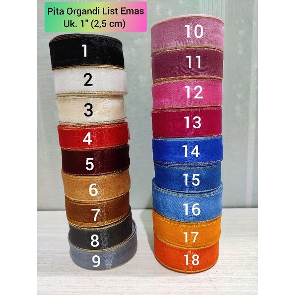 Pita Organdi List Emas (1&quot; = 2,5 cm)