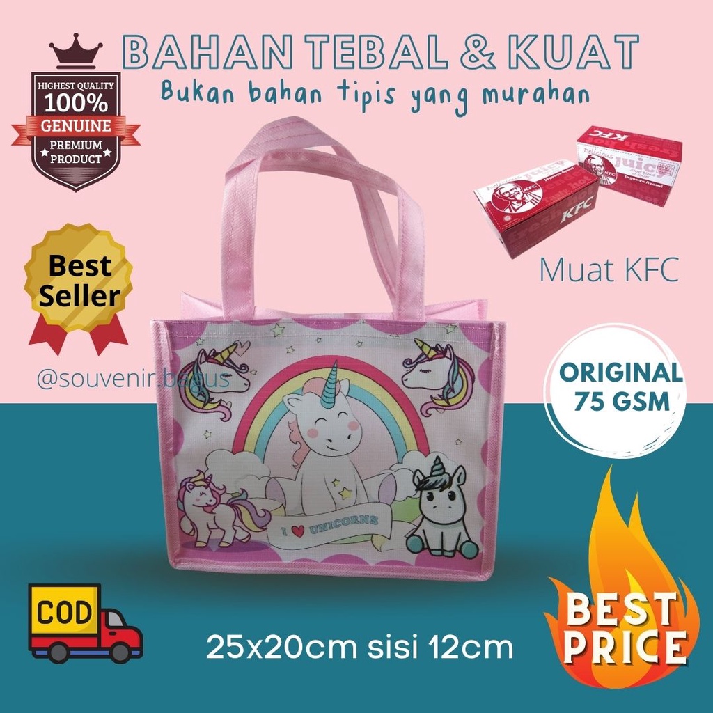 TERLARIS  Tas Ultah Unicorn / Goodie Bag Tas Ulang Tahun Anak Murah Unicorn Kuda Pegasus Pink Promo