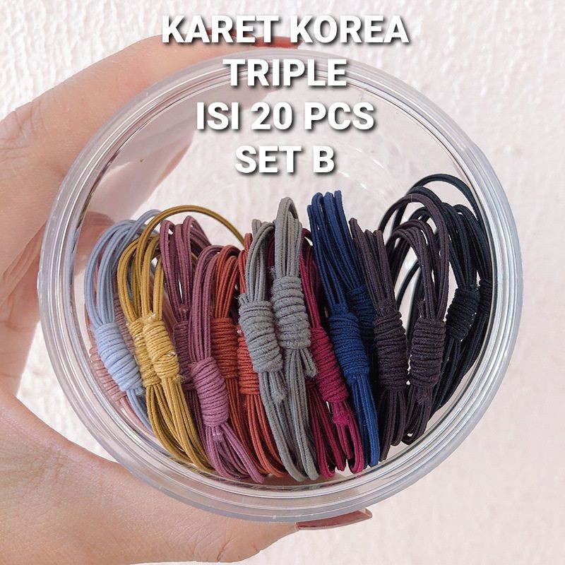 KARET RAMBUT KOREA TRIPLE ISI 20 PCS / IKAT RAMBUT PONY TAIL / AKSESORIS WANITA IMPORT