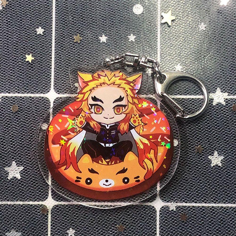 QUINTON Gantungan Kunci Demon Slayer Anime Jepang Acrylic Kimetsu No Yaiba Miniatur Tanjirou Kyoujurou Key Ring