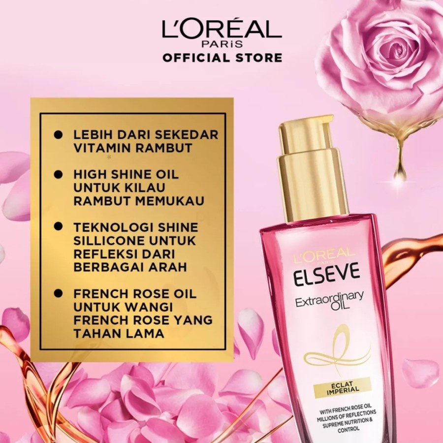 ★ BB ★ L'Oreal Paris Elseve Extraordinary Oil Rich - Rose - Lavender - Eclat Imperial - Jasmine | Hair Treatment Serum - 100ml - Loreal Perawatan Rambut