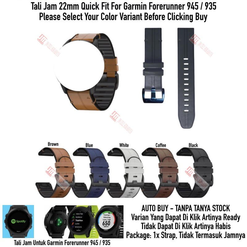 Tali Jam 22mm Quick Fit Watch Strap Garmin Forerunner 945 935 - Hybrid Leather