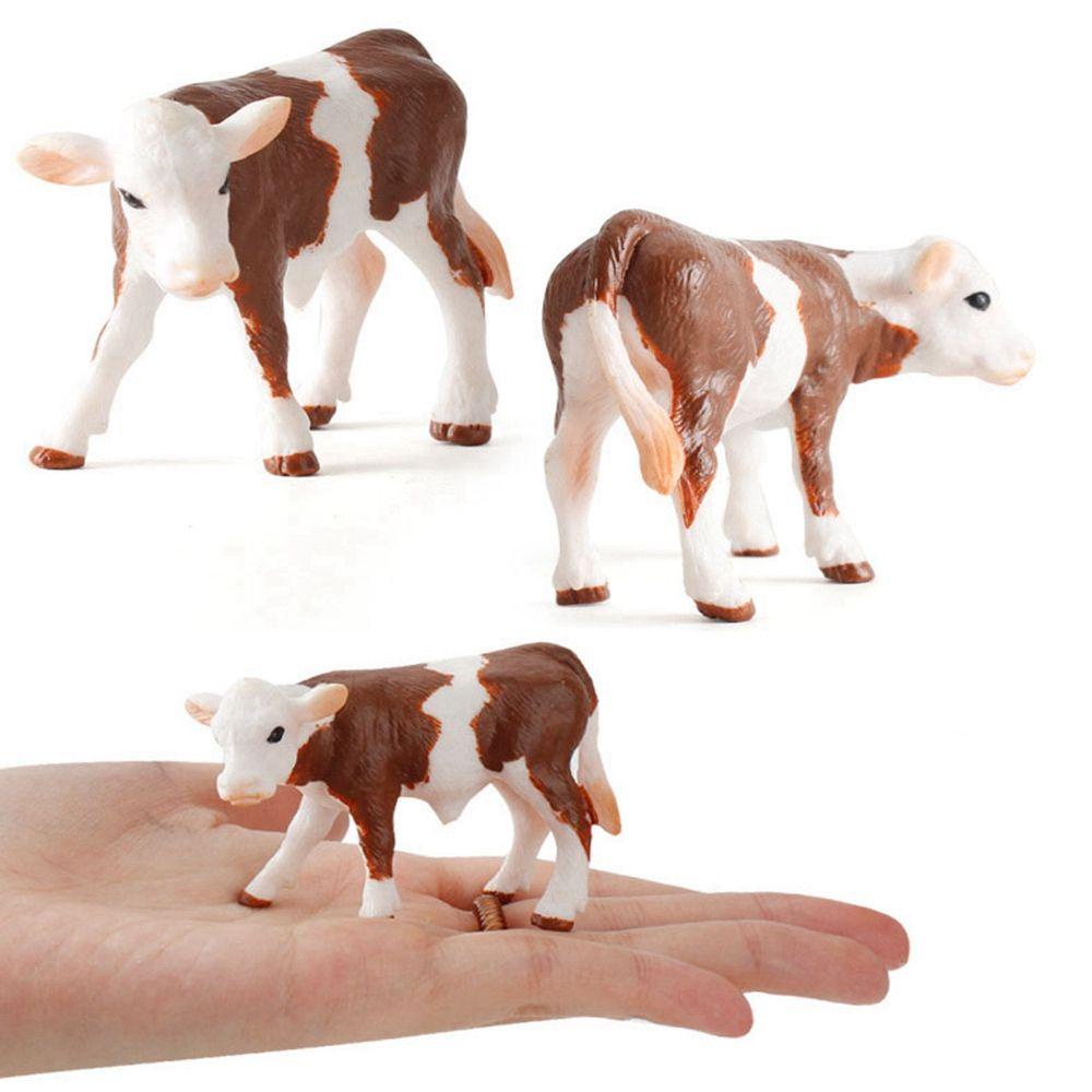 Rebuy Patung Hewan Realistis Zoo Farm Desktop Ornamen Action Figure Untuk Anak Bayi Simulasi Sapi Model Sapi