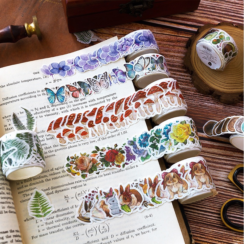 100 Lembar Gambar Tempel Bentuk Tanaman Bunga Kertas Washi Hias Hiasan Buku Jurnal Catatan Diary Harian Flowery Whisper Series Roll Deco Stickers