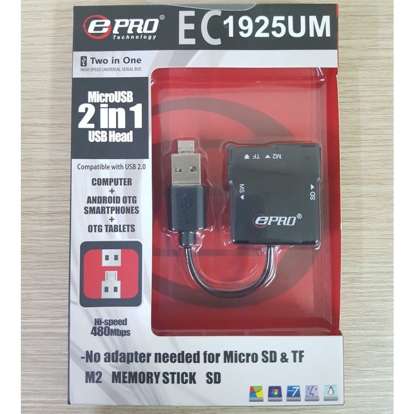 E-PRO EC1925UM - Card Reader Two in One Head (USB+Micro USB) OTG EPRO