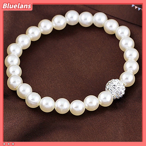 Bluelans Women Bride Wedding Jewelry Set Crystal Faux Pearl Necklace Bracelet Earrings