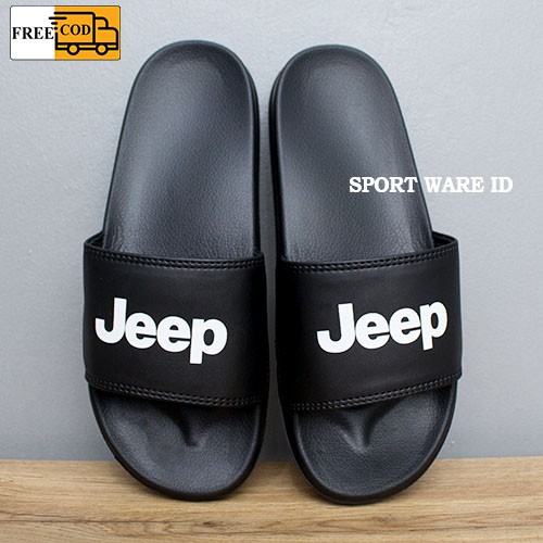 Sandal Slop Pria JEEP Karet / Sandal Slide Selop Slip on unisex Hitam