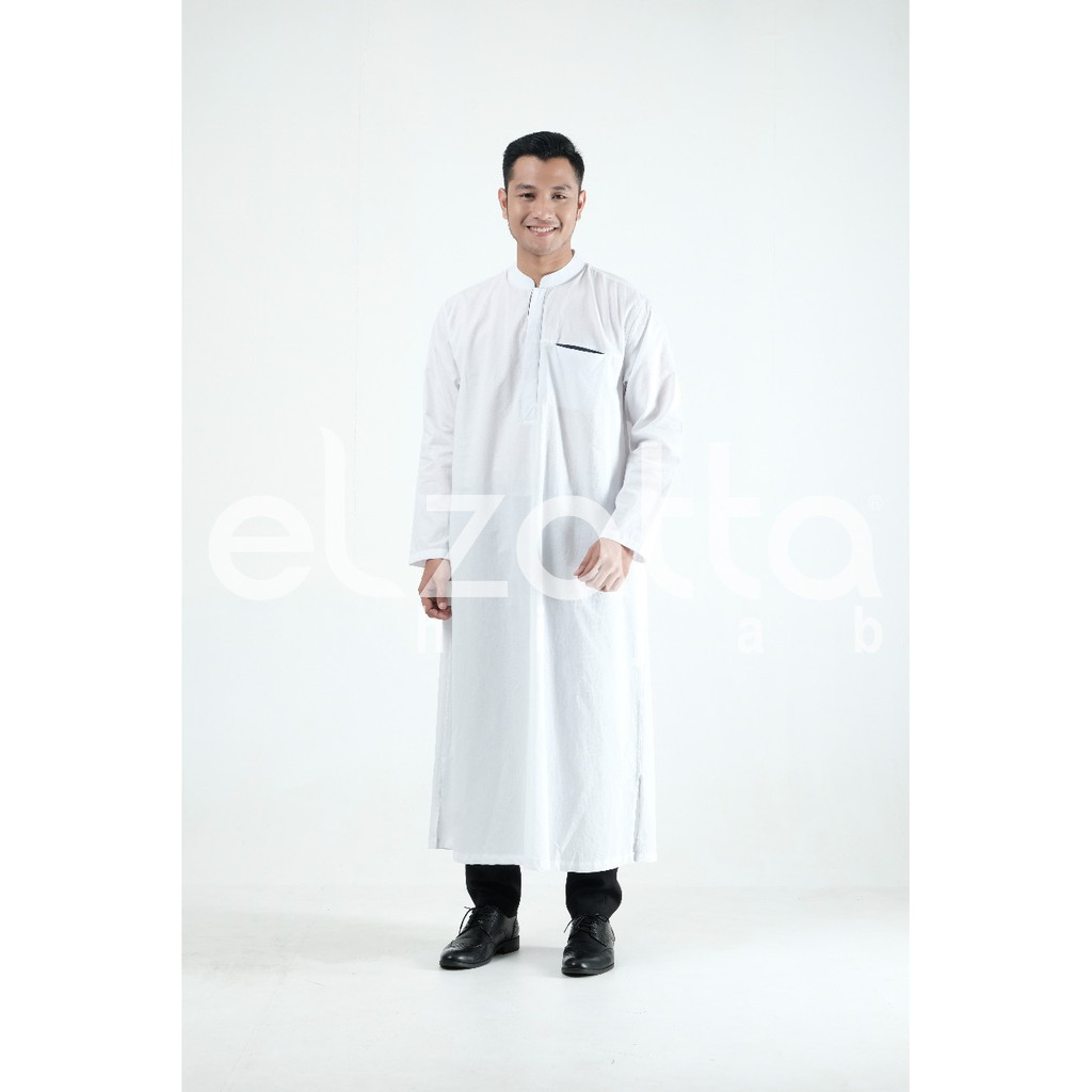 Gamis koko laki-laki pria lengan panjang putih polos kasual baju muslim elzatta original branded